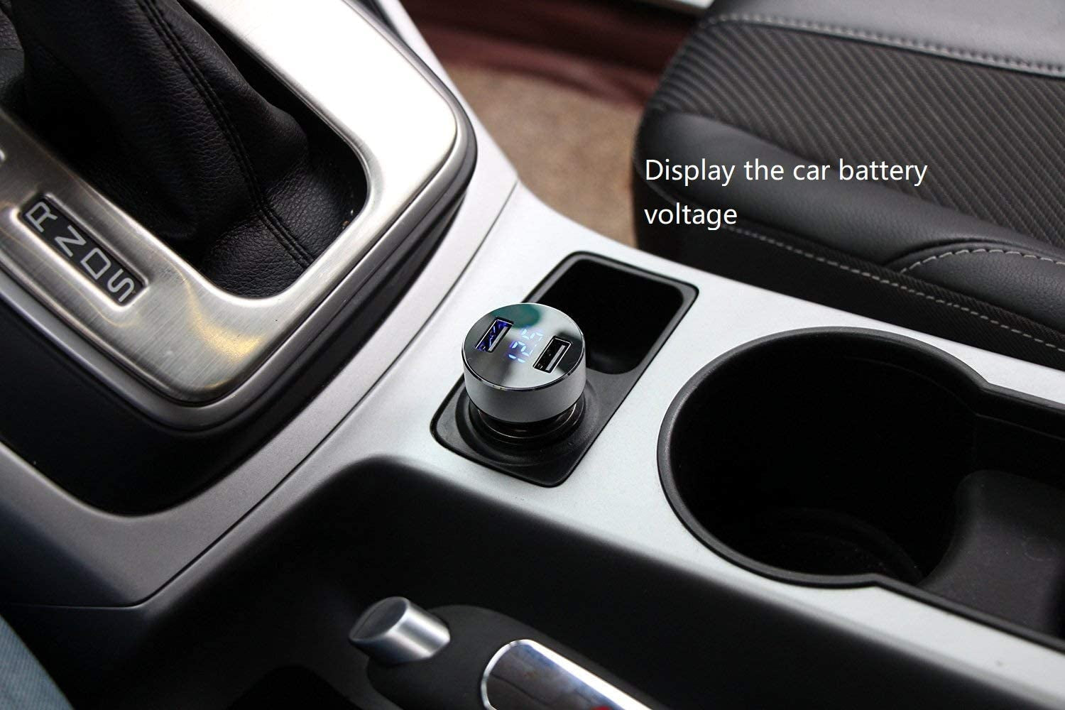 2 USB Car Charger,12V/24V Voltage Meter, Silver