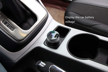 2 USB Car Charger,12V/24V Voltage Meter, Silver