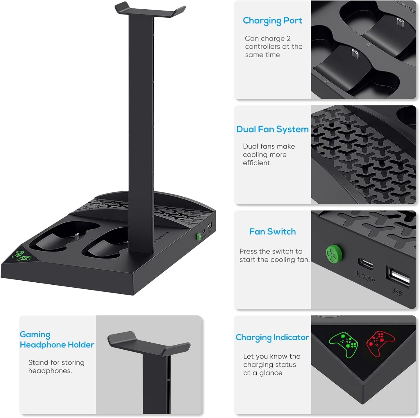 Cooling Fan with Charging Stand for Xbox Series S Console and Controller