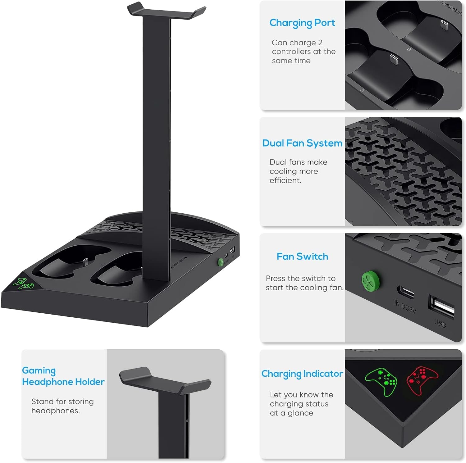 Cooling Fan with Charging Stand for Xbox Series S Console and Controller