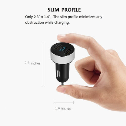 2 USB Car Charger,12V/24V Voltage Meter, Silver
