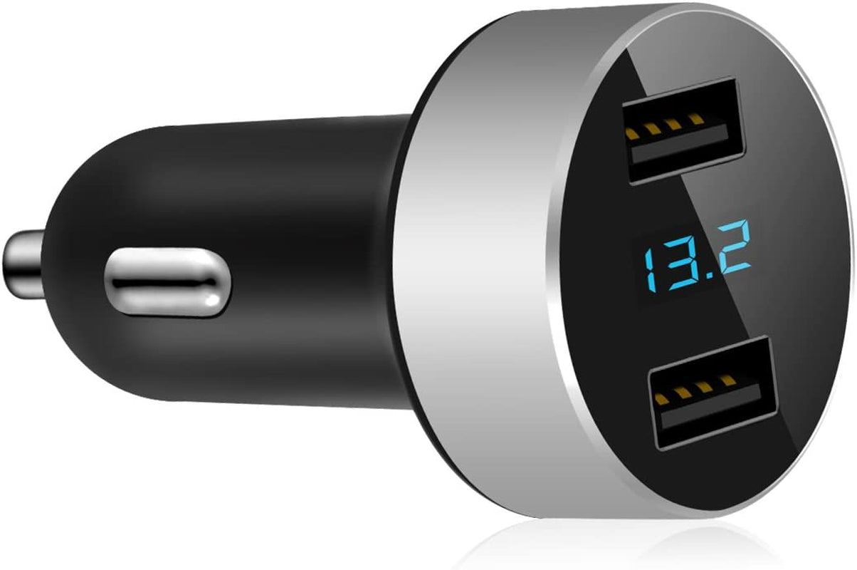 2 USB Car Charger,12V/24V Voltage Meter, Silver